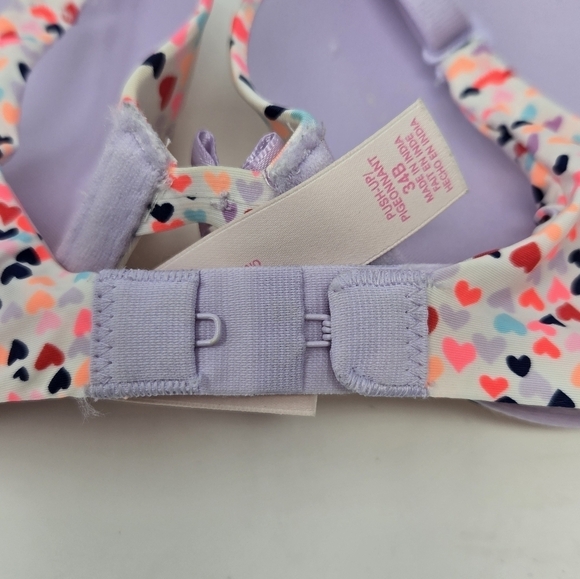 VICTORIA'S SECRET PUSH UP BRA LILAC PURPLE MULTI-COLORED HEART DESIGN WOMEN 34B - Picture 7 of 12